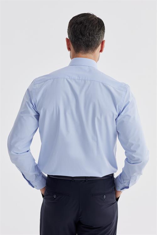 Mavi Slim Fit İtalyan Yaka Klasik Kravatlık Pamuklu Gömlek