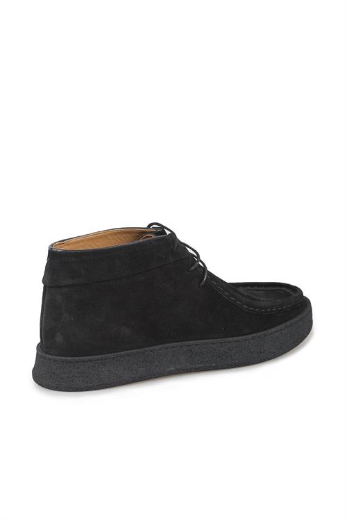 Siyah %100 Deri Bağcıklı Süet Bot