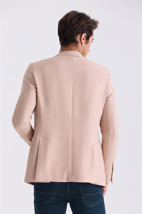 Bej Slim Fit Sivri Yaka Yazlık Spor Ceket