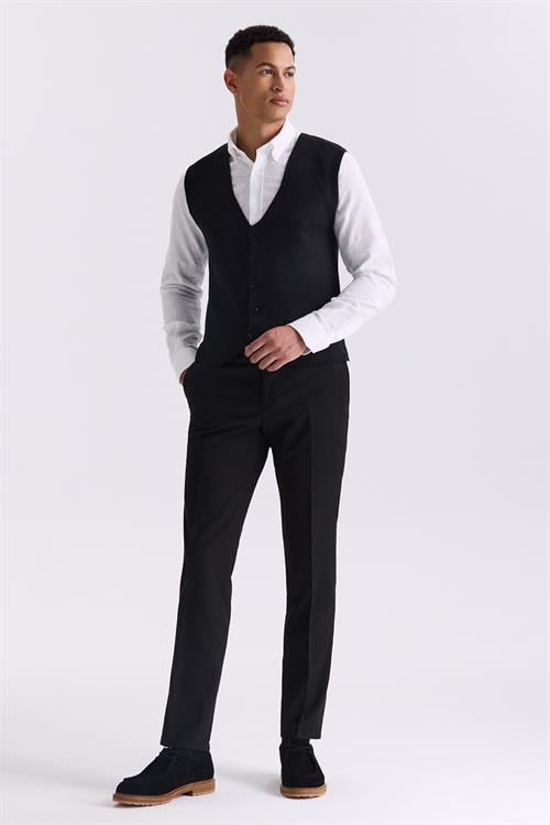 Siyah Slim Fit Düğmeli Triko Yelek