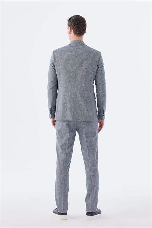 Dar Kalıp - Slim Fit Serili Takım Elbise-Jakamen  Kruvaze  Serili