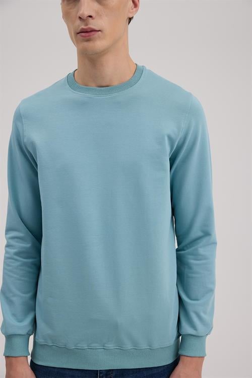 Yeşil Slim Fit Bisiklet Yaka Basic Sweatshirt