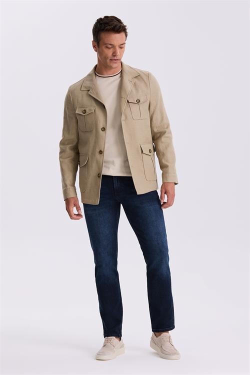 Bej Slim Fit Cepli Keten Pamuk Mevsimlik Safari Ceket 