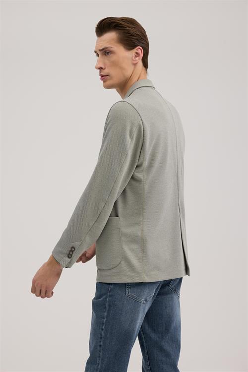 Haki Dar Kalıp - Slim Fit Ceket Mono Yaka