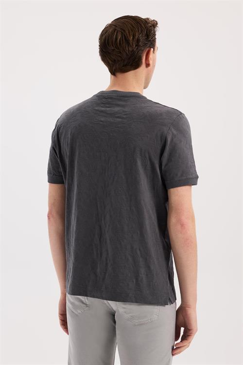 Gri Koyu Dar Kalıp - Slim Fit T-Shirt Bisiklet Yaka