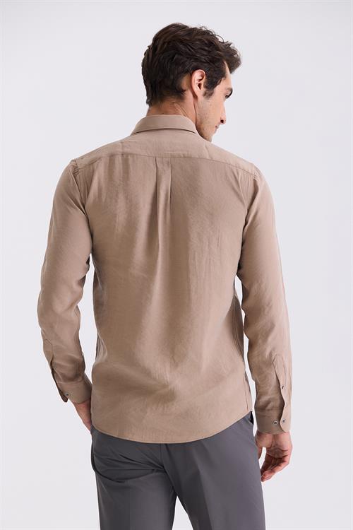 Kahve Comfort Fit Düğmeli Yaka Gömlek