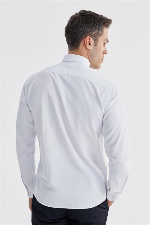 Beyaz Slim Fit Desenli Pamuklu Düğmeli Yaka Gömlek 