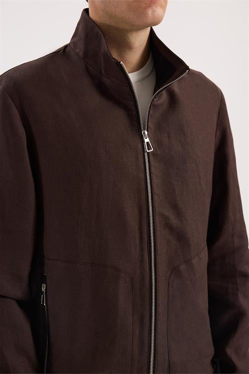 Kahve Rahat Kalıp - Comfort Fit Mont Dik Yaka