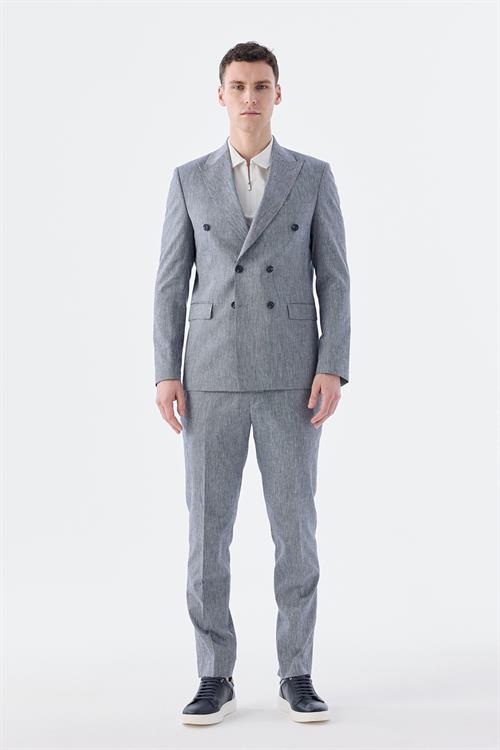 Dar Kalıp - Slim Fit Serili Takım Elbise-Jakamen  Kruvaze  Serili