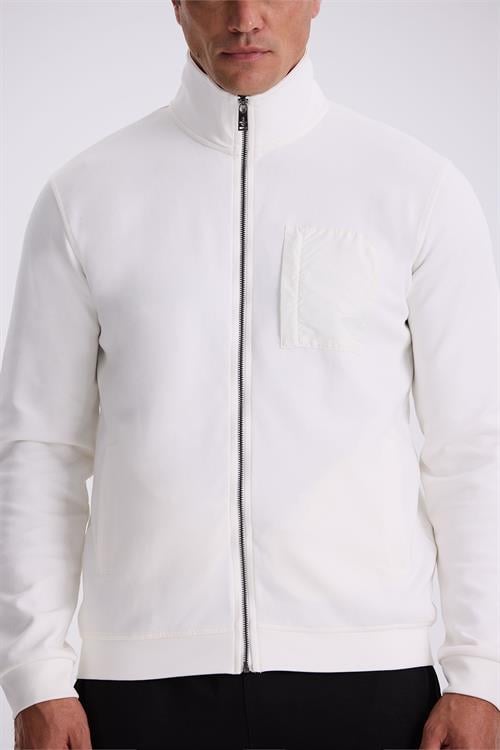 Ekru Slim Fit Fermuarlı Pamuklu Likralı Eşofman Üstü