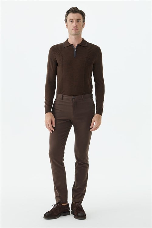 Kahve Comfort Fit Fermuarlı Cepli Kanvas Pantolon