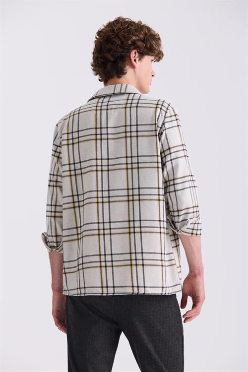 Taş Over Size Bol Kesim Ekose Desenli Pamuklu Cepli Oduncu Gömlek