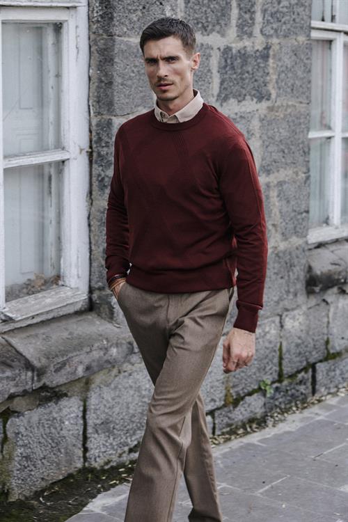 Kiremit Slim Fit Desenli Bisiklet Yaka Triko