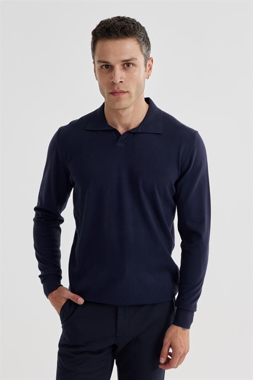 Lacivert Slim Fit Polo Yaka Triko Kazak