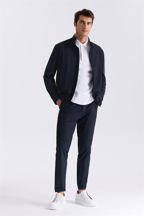 Lacivert Comfort Fit Dik Yaka Önü Fermuarlı Mevsimlik Mont