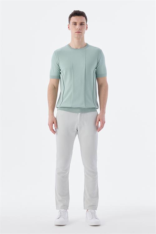 Dar Kalıp - Slim Fit Serili T-Shirt-Jakamen  Bisiklet Yaka  Serili