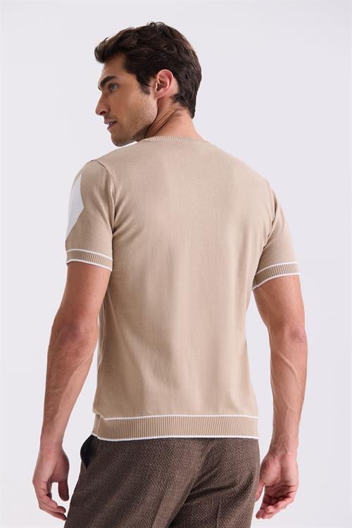 Kahve Slim Fit Triko Bisiklet Yaka T-Shirt
