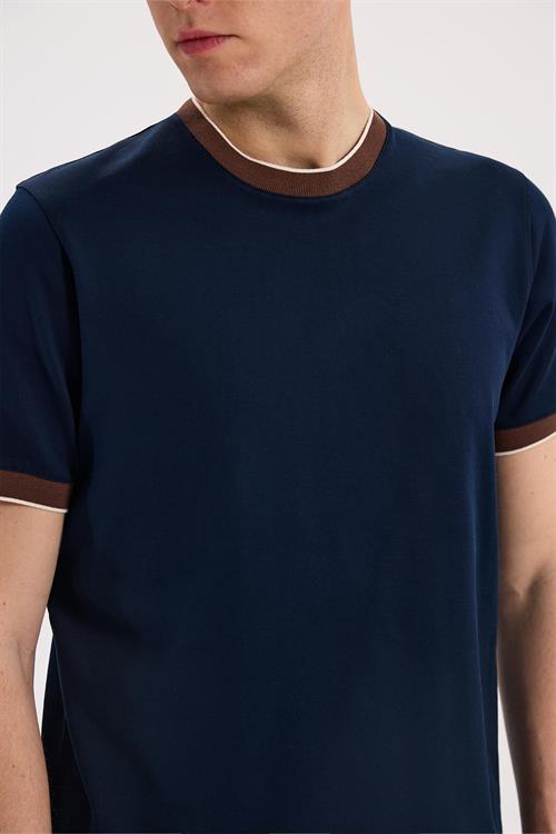 Lacivert Slim Fit Bisiklet Yaka %100 Pamuk  T-Shirt