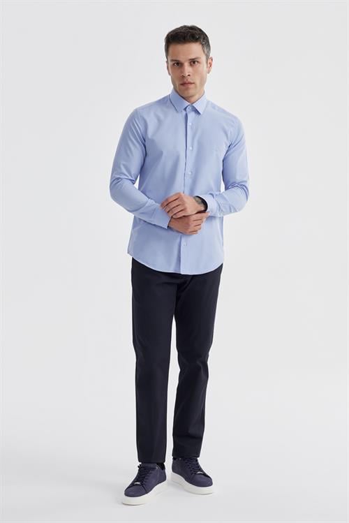 Mavi Slim Fit Pamuklu Klasik Kravatlık Gömlek