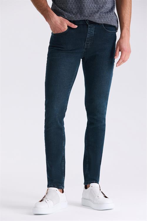 Koyu Lacivert Slim fit Likralı Pamuklu Yıkamalı Jean Kot Pantolon