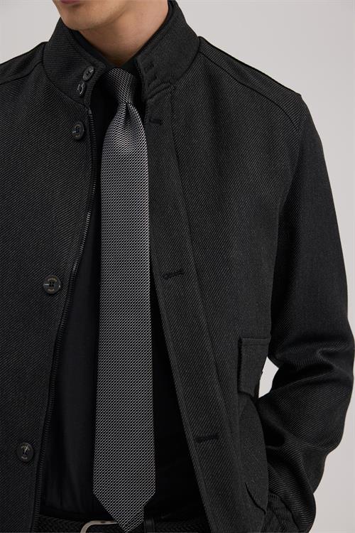 Antrasit Slim Fit Mono Yaka Cepli Ceket Görünümlü Mont