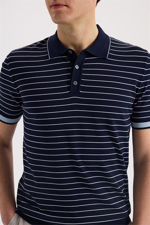 Lacivert Dar Kalıp - Slim Fit T-Shirt Polo Düğmeli
