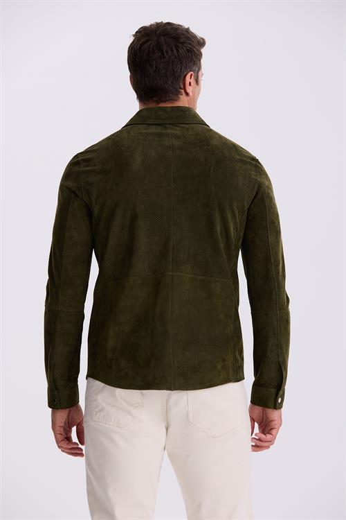 Haki Comfort Fit Bebe Yaka %100 Deri Mont 