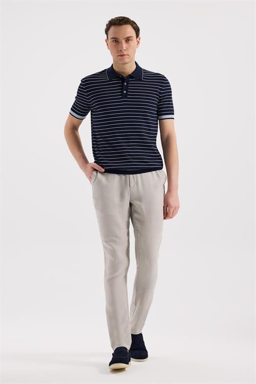 Lacivert Dar Kalıp - Slim Fit T-Shirt Polo Düğmeli