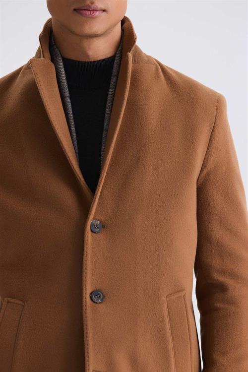 Taba Comfort Fit Mono Yaka Yan Cep Kaşe Kaban