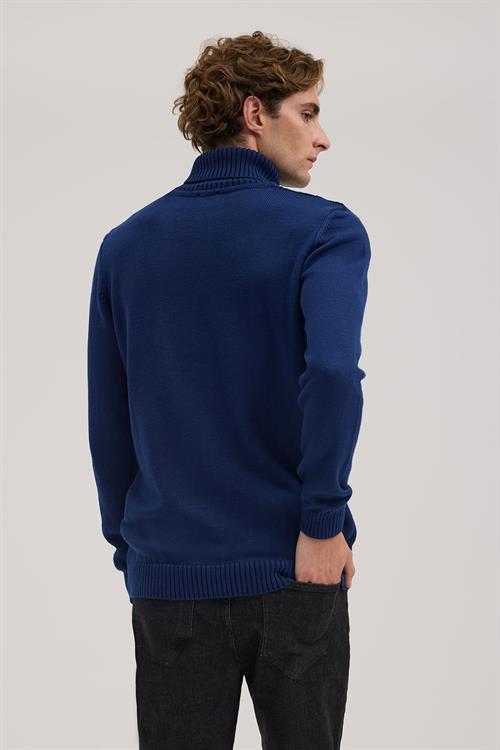 İndigo Dar Kalıp - Slim Fit Triko Tam Balıkcı Yaka