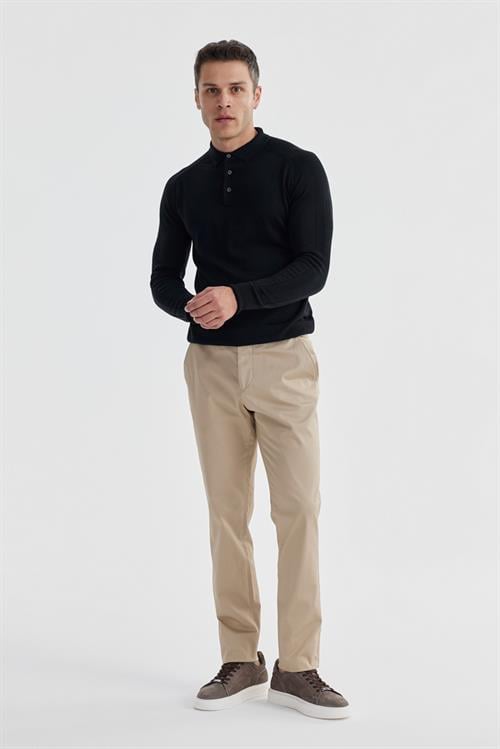 Lacivert Slim Fit Yünlü Desenli Polo Yaka Triko