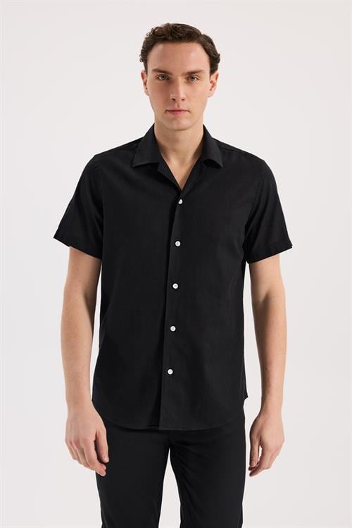 Siyah Rahat Kalıp - Comfort Fit Gömlek Klasik Yaka