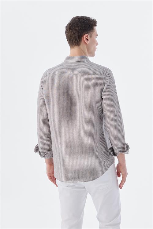 Kahve Rahat Kalıp - Comfort Fit Gömlek Klasik Yaka