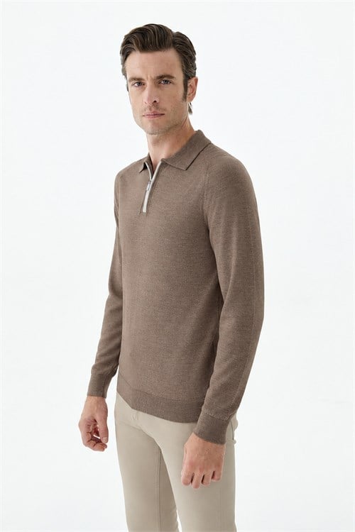 Vizon Slim Fit Yünlü Fermuarlu Polo Yaka Triko