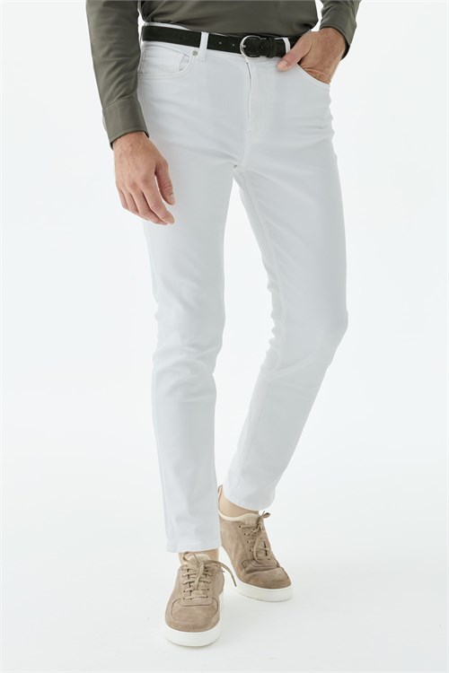 Beyaz Slim Fit 5 Cep Kot Pantolon
