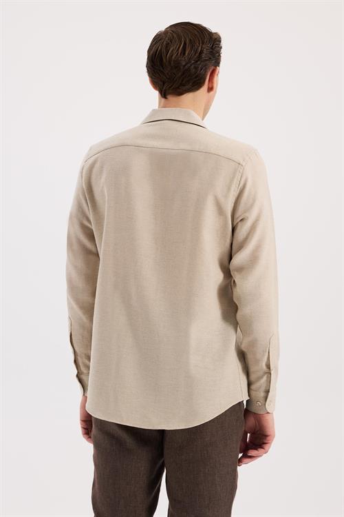 Bej Oversize Cepli Pamuk Karışımlı Gömlek