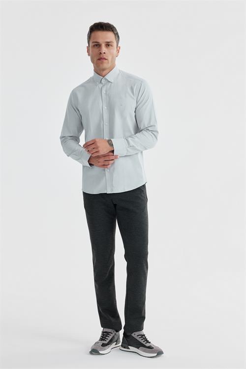 Gri Slim Fit Desenli Pamuklu Düğmeli Yaka Gömlek
