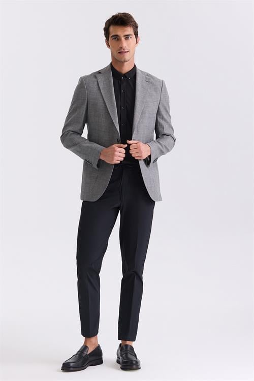 Antrasit Slim Fit Mono Yaka Keten Spor Ceket