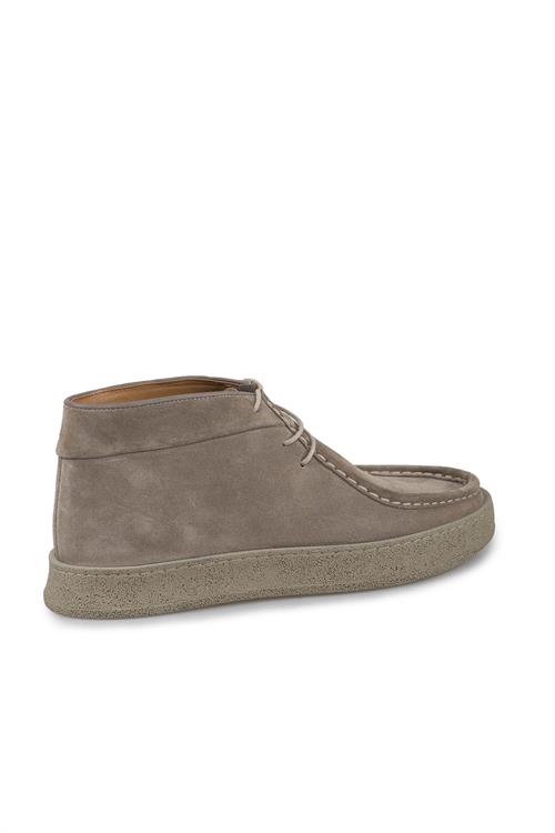 Bej %100 Deri Bağcıklı Süet Bot