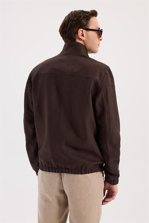 Kahve Rahat Kalıp - Comfort Fit Mont Dik Yaka