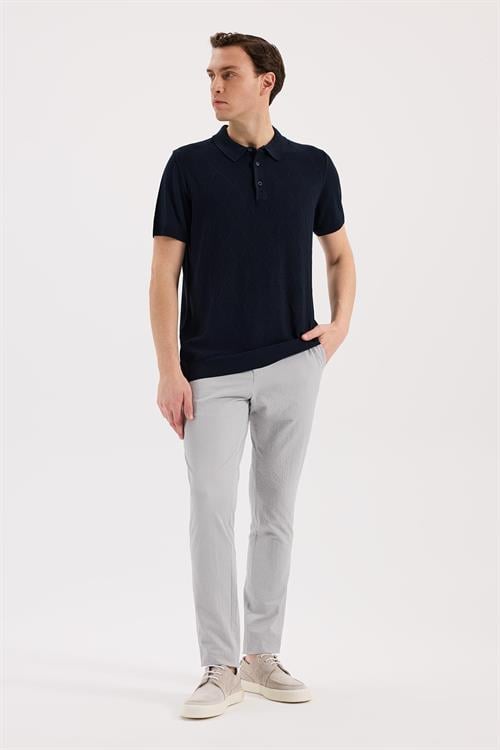 Lacivert Dar Kalıp - Slim Fit T-Shirt Polo Düğmeli