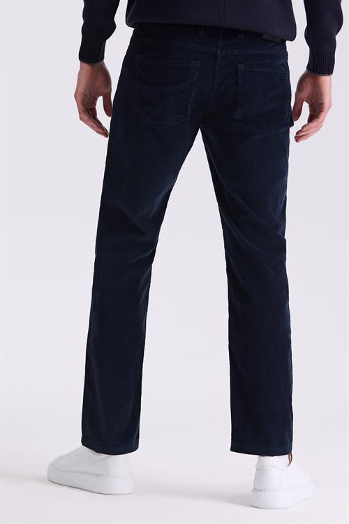 Lacivert Regular Fit Likralı Pamuklu Kadife Pantolon