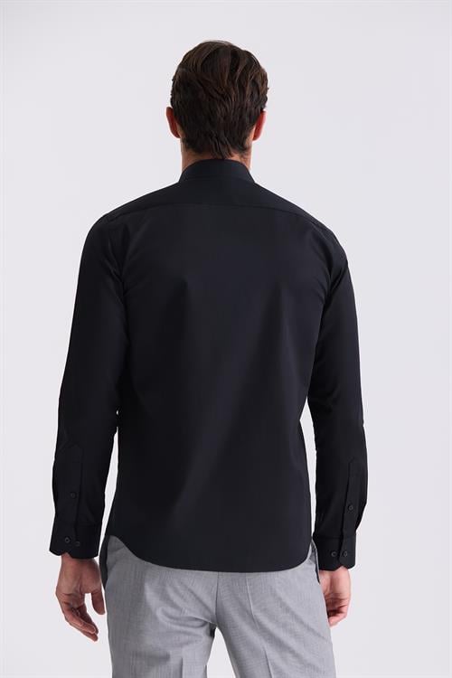 Siyah Slim Fit Basic Düğmeli %100 Pamuk Gömlek