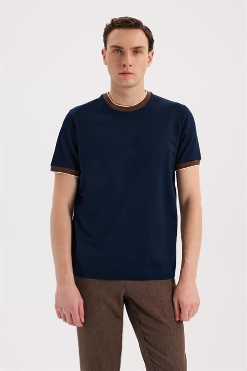 Lacivert Slim Fit Bisiklet Yaka %100 Pamuk  T-Shirt