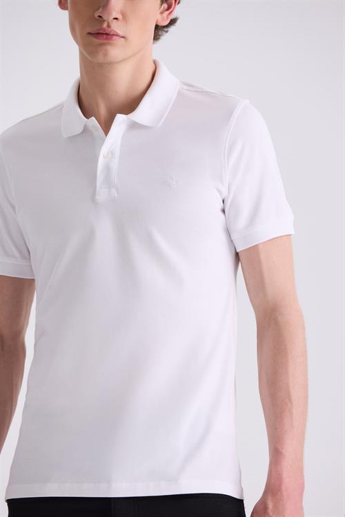 Beyaz Slim Fit Polo Yaka T-Shirt