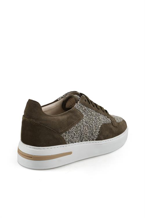 Haki %100 Deri Spor Dikişli Taban Sneaker Ayakkabı
