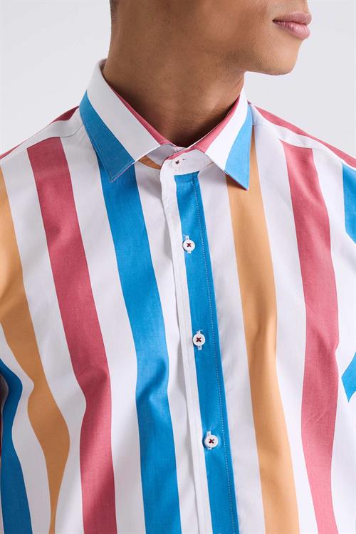 Saks Slim Fit Çizgili %100 Pamuk Gömlek