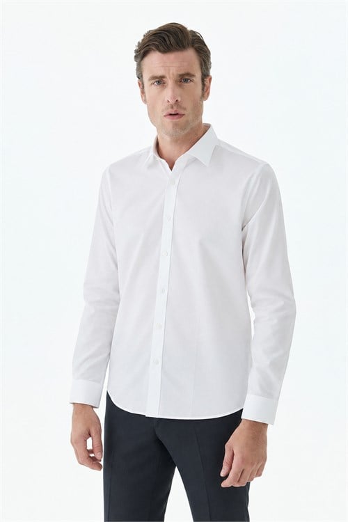 Beyaz %100 Pamuk Comfort Fit Klasik Yaka Gömlek