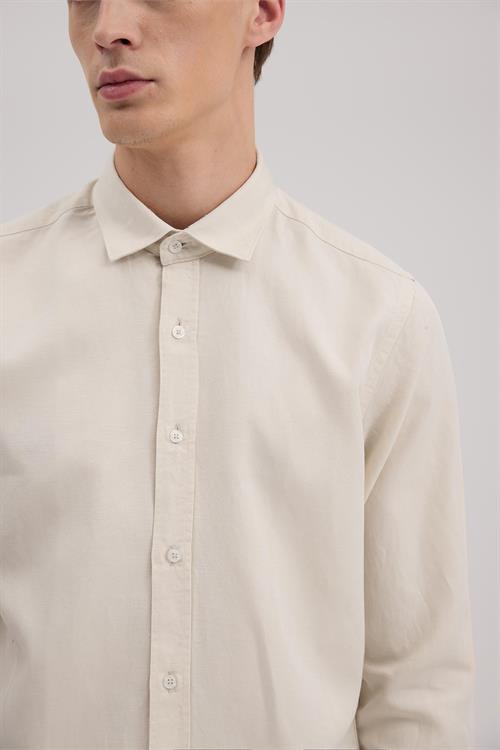 Krem Slim Fit Keten Karışımlı Spor Gömlek