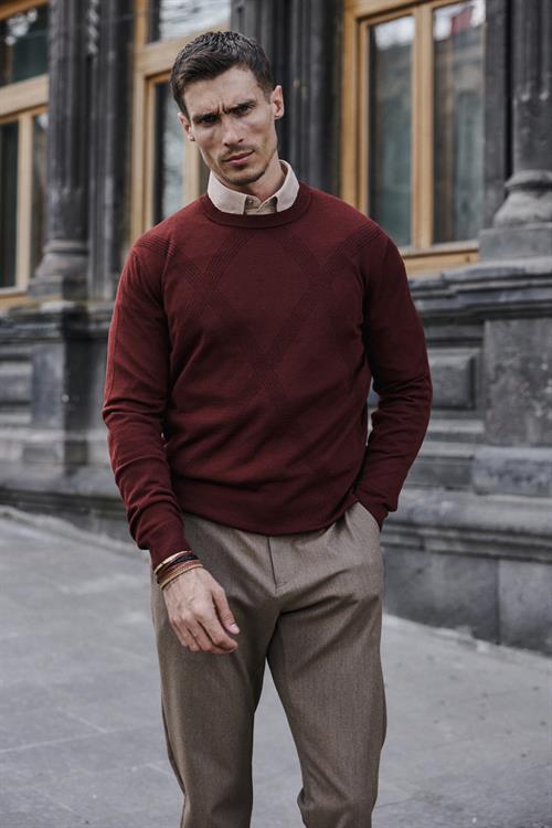 Kiremit Slim Fit Desenli Bisiklet Yaka Triko